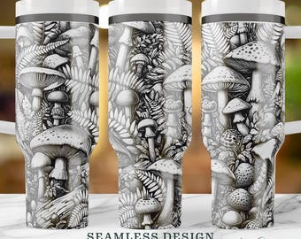 Waldpilze Pilz SVG, nahtlose Laser gravierte 40 Unzen Tumbler Wrap, naturinspiriertes Full Wrap Design, digitaler Download