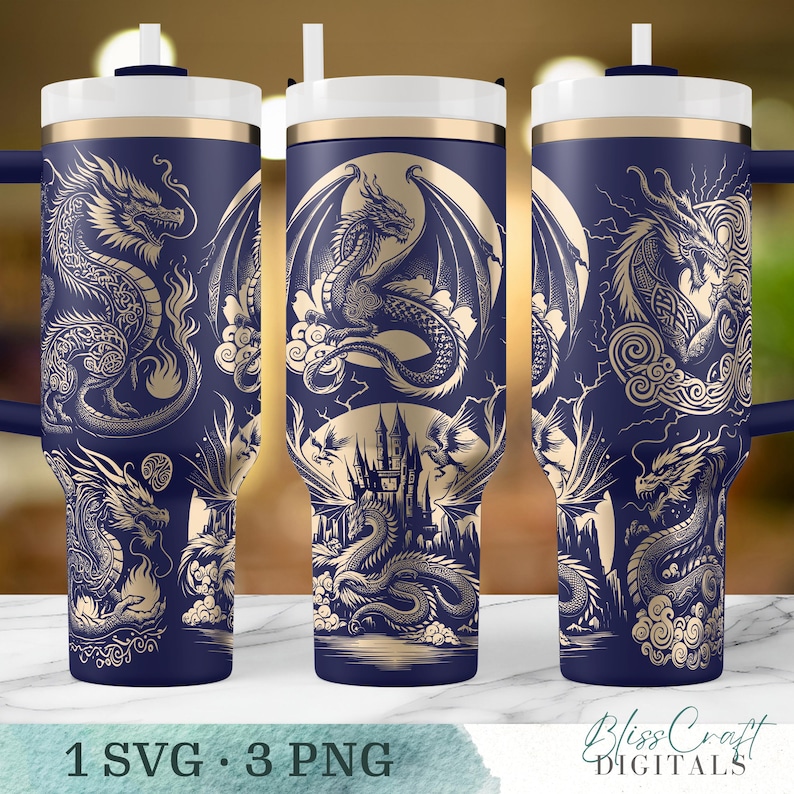 Seamless Dragon SVG Design Bundle, 40oz Laser Engraved Cup Design, Engraved 40oz Wrap, Laser Full Wrap, Custom Name SVG, Digital Download image 5