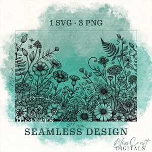 Seamless Floral Garden Wildflowers SVG, Custom name 40oz Laser Engraved Water Bottle, Engraved 40oz Wrap Design, Laser Full Wrap Design image 2