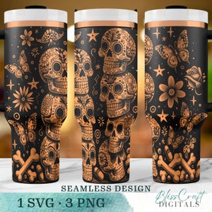 Regalo SVG de mariposas y calaveras de azúcar del Día de los Muertos, envoltura sin costuras para vaso de 40 oz, diseño de taza grabado con láser, descarga digital instantánea