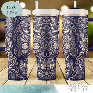Sugar Skull Laser Cut Files – Floral Skull SVG, Day of the Dead Bundle, 40oz Tumbler Wrap & Printable Wall Art Digital Download