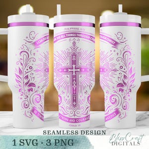 Christian Cross Laser Engraving 40oz Tumbler Wrap SVG – Bible Verse Design, Faith-Based Tumbler Engraving, Inspirational Scripture PNG