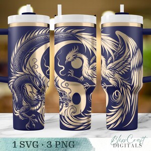 Yin Yang Dragon and Phoenix Digital SVG Design, Laser Engraving Wrap for 40oz Tumblers, Seamless Custom Name SVG image 5