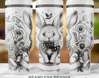 Niedliches Blumen Häschen SVG Tumbler Wrap, nahtloses 40 Unzen Laser graviertes Kaninchen Design, Ostern Frühling Cup Wrap, sofortiger digitaler Download