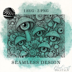 Seamless Pattern SVG and PNG, Abstract Eyes and Doodles, Digital Download, Turquoise Art Print, Scrapbooking, Crafting Supplies