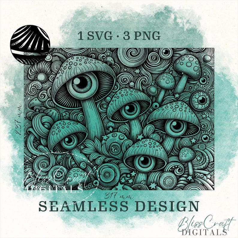 Seamless Pattern SVG and PNG, Abstract Eyes and Doodles, Digital Download, Turquoise Art Print, Scrapbooking, Crafting Supplies