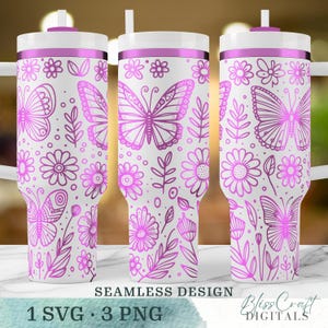 &quot;Nahtlose Blumen Garten Wildblumen und Schmetterlinge SVG, 40 Unzen Laser graviertes Design, volles Wickelmuster, digitaler Download.&quot;