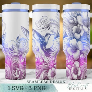 Hibiscus Hummingbird SVG, Seamless Wildflower 40oz Tumbler Wrap, Spring Garden Laser Engraving Design, Instant Digital Download