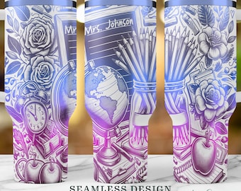 Custom Teacher Gift SVG, Seamless Teacher appreciation 40oz Tumbler Wrap, Back to School Laser Engraved Cup Design, Instant Digital Download
