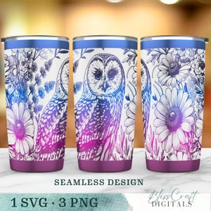 Wilflowers & Owl SVG Seamless Floral Garden Owl 20oz Laser Tumbler Wrap File,Laser Engraved Cup Design,Gift for her,Instant Digital Download