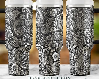Floral Paisley Custom Name SVG, Seamless 40oz Tumbler Wrap, Bridesmaid & Mom Gift, Wedding Laser Engraved Cup, Instant Digital Download