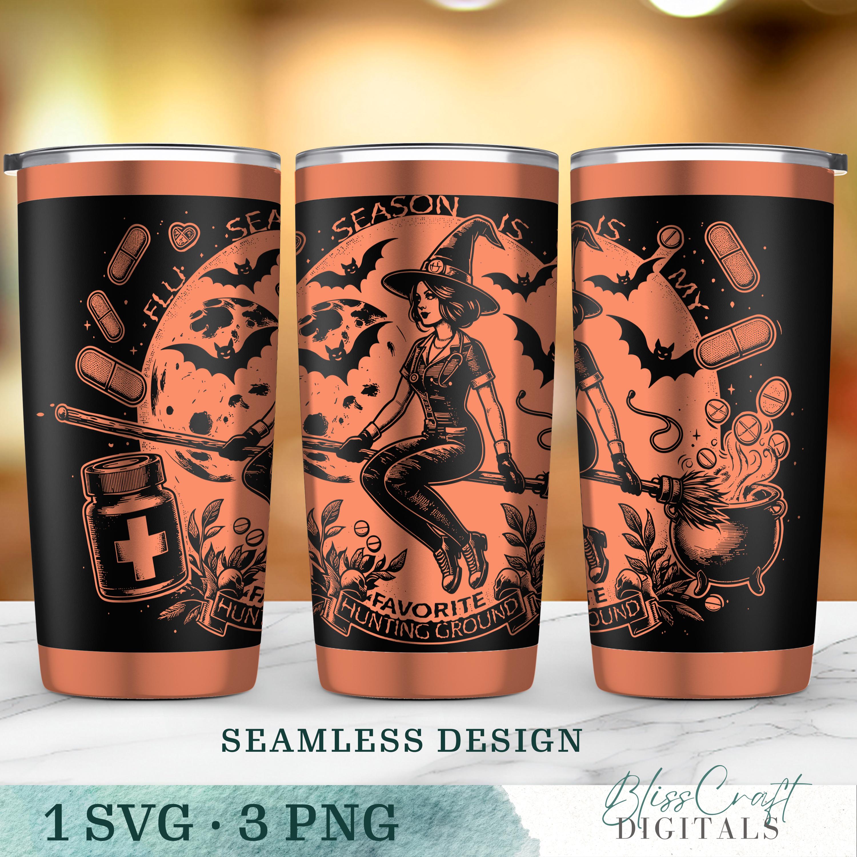 Halloween Witchy Nurse SVG, Seamless Nurse 20oz Tumbler Wrap