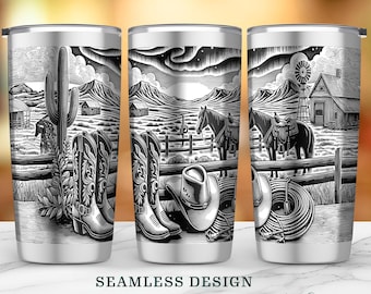 Seamless Western Cowgirl Boots & Hat, Northern Lights SVG,Horse 20oz Tumbler Wrap, 20oz Laser Engraved Cup Design,Full Wrap Digital Download