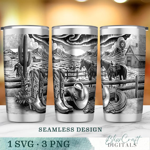Seamless Western Cowgirl Boots & Hat, Northern Lights SVG,Horse 20oz Tumbler Wrap, 20oz Laser Engraved Cup Design,Full Wrap Digital Download