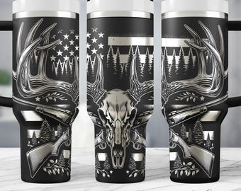Deer Skull SVG Design, Gun Print, Hunting Themed Digital Art, 40oz Tumbler Wrap, Laser Cut Files, Rustic Forest Illustration