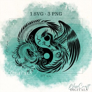 Yin Yang Dragon and Phoenix Digital SVG Design, Laser Engraving Wrap for 40oz Tumblers, Seamless Custom Name SVG image 2