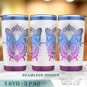 Boho Mandala Butterfly SVG, Seamless Bohemian Mandala 20oz Laser Engraved Tumbler Wrap Design for Engraving, Instant Digital Download