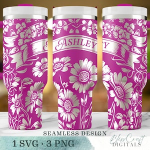 Daisy April Birth Flower 40oz Laser Engraved Cup, Seamless Bridesmaid Tumbler Wrap Design, Mom SVG Full Wrap, Digital Download for Engraving