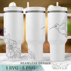 Customizable Flower and Hummingbird SVG Seamless Wildflower Laser Engraved 40oz Tumbler Wrap Cup Digital Download