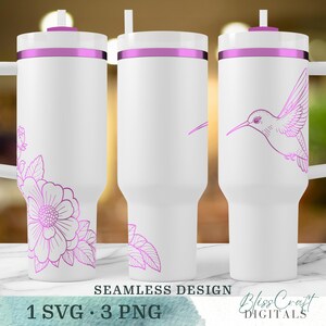 Customizable Flower and Hummingbird SVG Seamless Wildflower Laser Engraved 40oz Tumbler Wrap Cup Digital Download