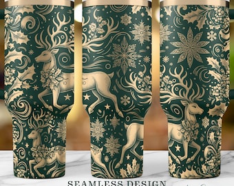 Seamless Christmas Reindeer Pattern SVG, 40oz Tumbler Wrap, Laser Engraved Cup Design, Instant Digital Download