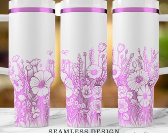Floral Garden Wildflowers Seamless Customizable SVG, Laser Engraved 40oz Cup Design, Wildflower Wrap SVG, Botanical Engraving
