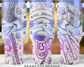 Custom Teacher Gift SVG, Seamless Teacher appreciation 40oz Tumbler Wrap, Back to School Laser Engraved Cup Design, Instant Digital Download