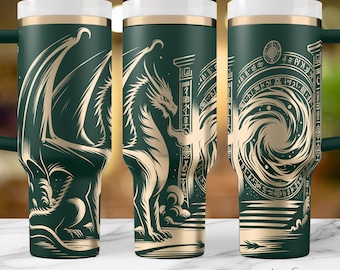 Dragon SVG digital design, laser engraved 40oz tumbler wrap, seamless dragon illustration, fantasy SVG art, downloadable file