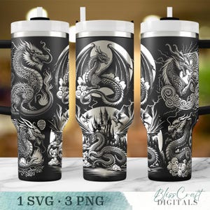 Seamless Dragon SVG Design Bundle, 40oz Laser Engraved Cup Design, Engraved 40oz Wrap, Laser Full Wrap, Custom Name SVG, Digital Download image 3