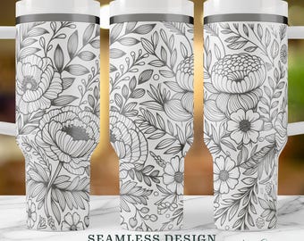 Seamless Floral Garden SVG, Wildflowers Laser Engraving, 40oz Tumbler Design, 40oz with Handle, Laser Engraved Cup Wrap, 40oz Laser Design