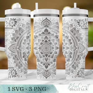 Mandala Boho Laser Engraved Tumbler Wraps, Intricate Boho Flowers Design, Floral Patterns,Bohemiam Lovers Perfect Gift, SVG For Laser Rotary