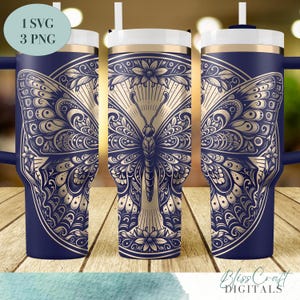 Schmetterlingsbecher Lasergravur SVG, Wildblumen, Full Wrap Design für 40 Unzen Tumbler, digitaler Download, nahtloses Design, SVG & PNG für Drehen