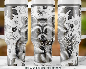 Cute Raccoon Tumbler Wrap SVG, Seamless 40oz Laser Engraving Design, Cute Forest Animal Cup Wrap, Instant Digital Download