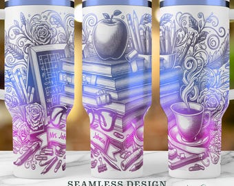 Custom Teacher Gift SVG, Seamless Teacher appreciation 40oz Tumbler Wrap, Back to School Laser Engraved Cup Design, Instant Digital Download