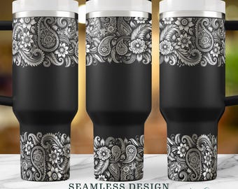 Floral Paisley Custom Name SVG, Seamless 40oz Tumbler Wrap, Bridesmaid & Mom Gift, Wedding Laser Engraved Cup, Instant Digital Download