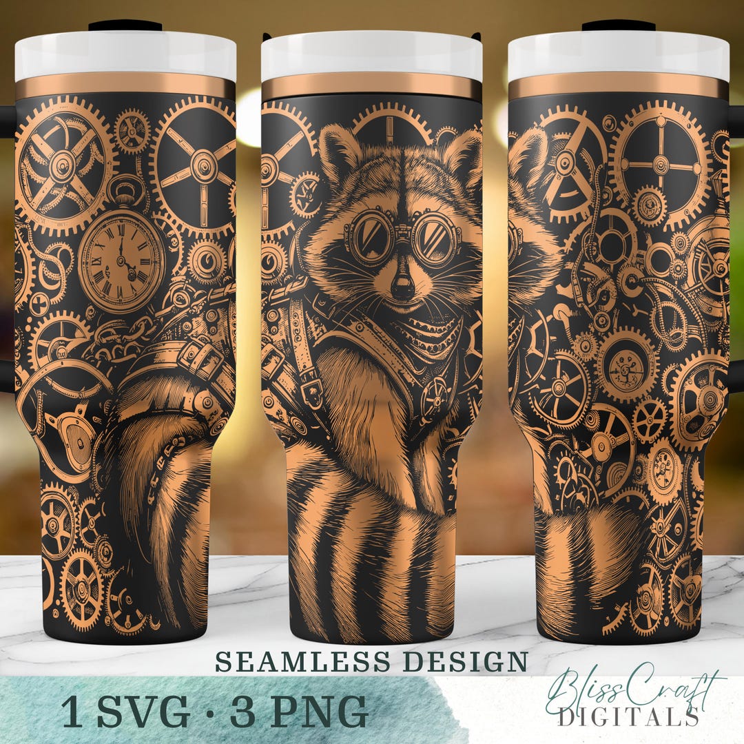Laser Engraved Raccoon and Gears SVG, 40oz Tumbler Full Wrap Design ...