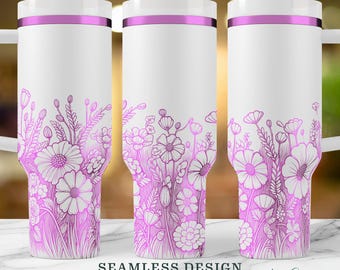 Floral Garden Wildflowers Seamless Customizable SVG, Laser Engraved 40oz Cup Design, Wildflower Wrap SVG, Botanical Engraving
