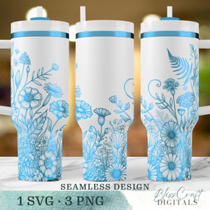 Seamless Floral Garden Wildflowers SVG, Custom name 40oz Laser Engraved Water Bottle, Engraved 40oz Wrap Design, Laser Full Wrap Design image 4