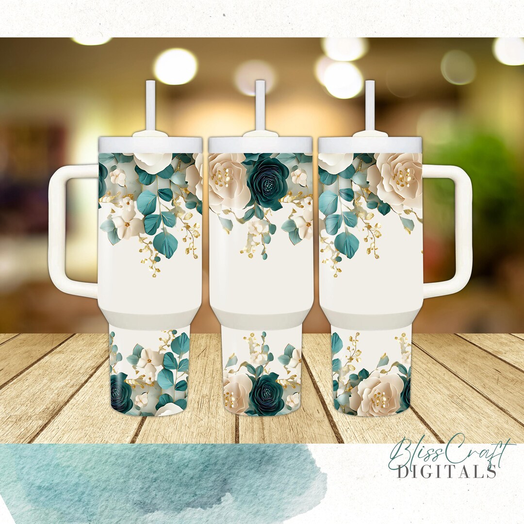 Boho Flowers 40oz Tumbler Wrap PNG, Seamless Retro Floral Quencher ...