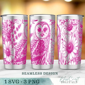 Wilflowers & Owl SVG Seamless Floral Garden Owl 20oz Laser Tumbler Wrap File,Laser Engraved Cup Design,Gift for her,Instant Digital Download