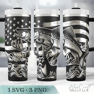 Amerikanische Flagge Jagd-Thema 40 Unzen Becher mit Griff, 40 Unzen lasergravierte Tasse, lasergravierter Becher, Jagddesign, gravierte 40 Unzen Verpackung