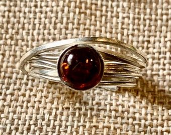 Amber and Silver wire Ring