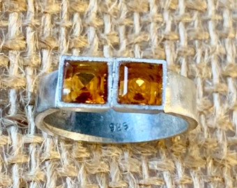 Amber and Sterling Silver Adjustable Ring