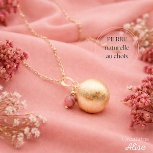 Bola de Embarazo LUNA en Oro Cepillado – Joyería Prenatal con Piedra Natural, Litoterapia – Regalo para Futuras Mamás – Collar de Embarazo de Oro