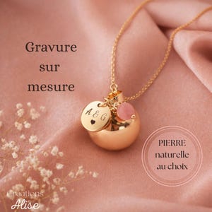 Bola de grossesse personnalisé LUNA-LOUISE - Cadeau future maman - Bijou prénatal avec pierre naturelle - Collier grossesse gravé