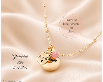 Gepersonaliseerde LUNA-LOUISE zwangerschapsbola - Zilveren cadeau - Prenatale sieraden met natuursteen - Gegraveerde zwangerschapsketting