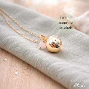 Bola de Embarazo de Oro LUNA – Joyería prenatal con piedra natural, litoterapia – Regalo para futuras mamás – Collar de Embarazo de Oro