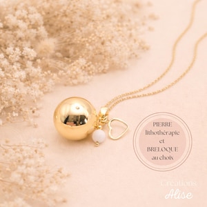 Bola de grossesse LUNA-SARA couleur or – Bijou prénatal avec pierre naturelle, lithothérapie – Cadeau future maman -Collier grossesse doré
