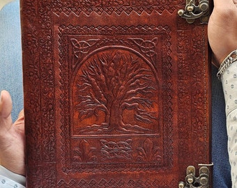 Large Tree of Life Family Recipe Book of Shadows Ephemera Wiccan Witch Spell book, Embossed Hand Bound Grimoire, handmade leather journal