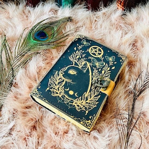 Grimoire journal Leather Print caltic cat journal Blank spell book book of shadows Leather Gifts For Him sketchbook journal notebook